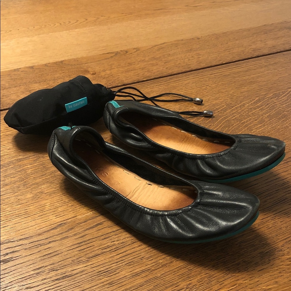 Tieks Black Leather Ballet Flat with Turquoise Sole Accent